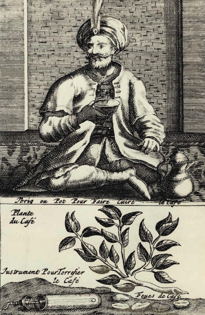 Du plant de caféier à la dégustation en passant par la torréfaction, gravure du XVIIe siècle.