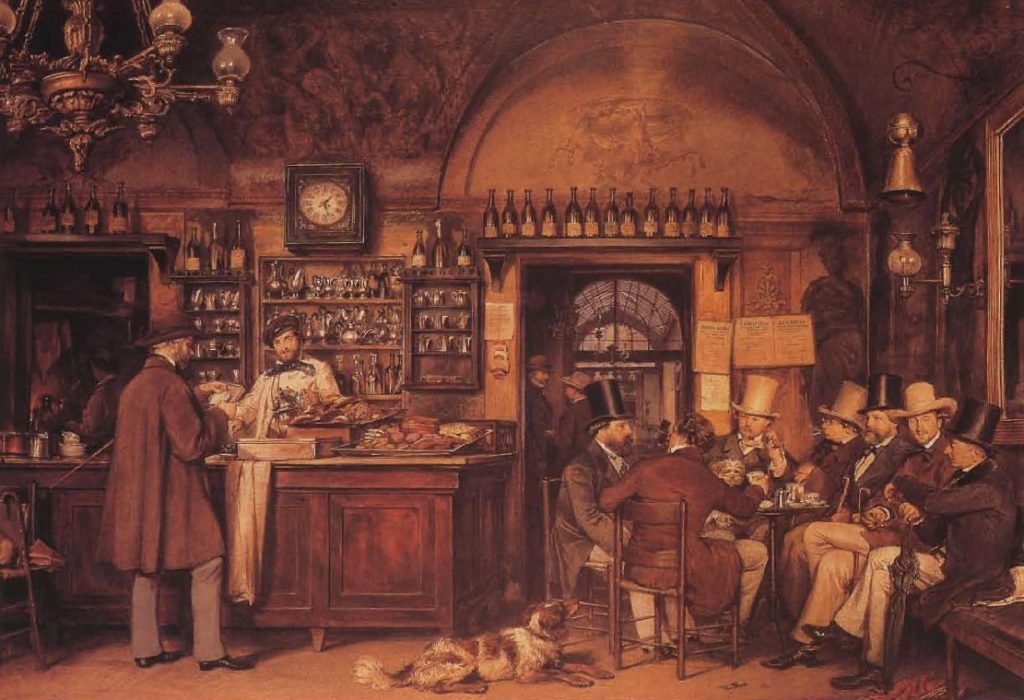 Le Café Greco à Rome, peinture de Ludwig Passini (1832-1903).