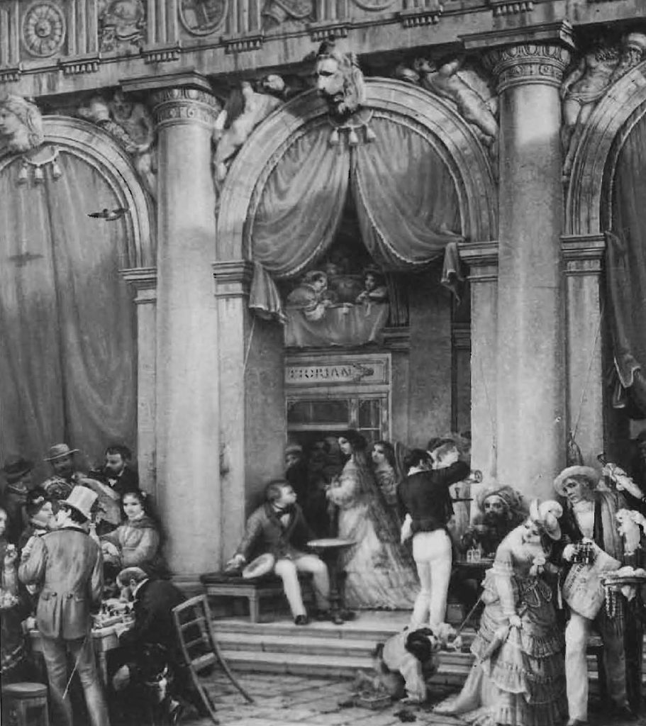 Dégustation de café sur les marches du café Florian à Venise, début du XlXe siècle.