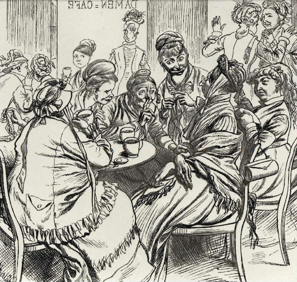 Scène de café allemande, avec une clientèle exclusivement féminine, 1880.