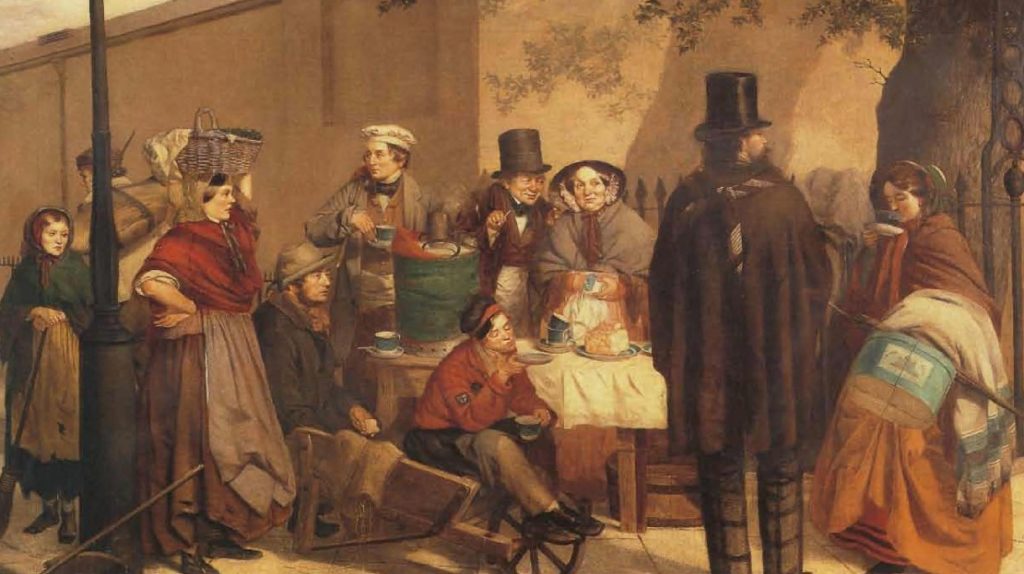 Éventaire de café, vers 1860, peinture de C. Hunt, 1881.