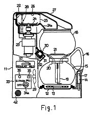 Brevet de 1989 de Toshiba - Dessin pour une cafetière sous vide avec moulin à café intégré