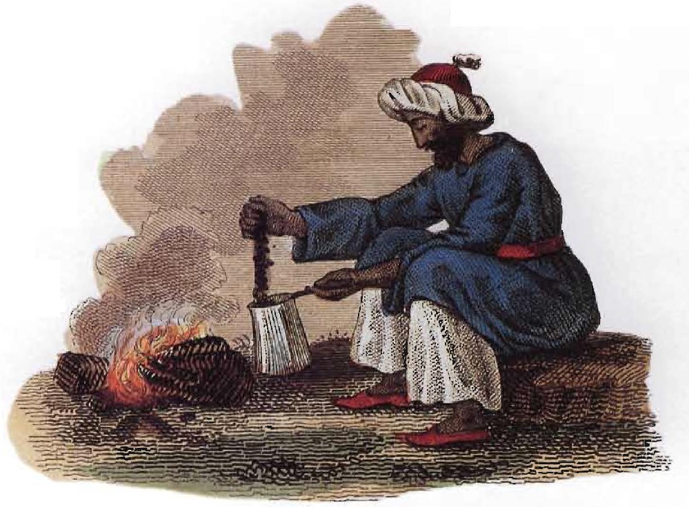 Illustration montrant comment les Arabes préparaient le café sur le feu.